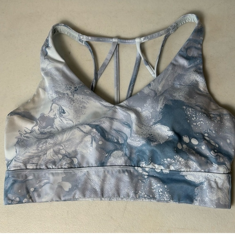 HALTER Sports Bra Criss Cross Back Marble Print Workout Activewear Top